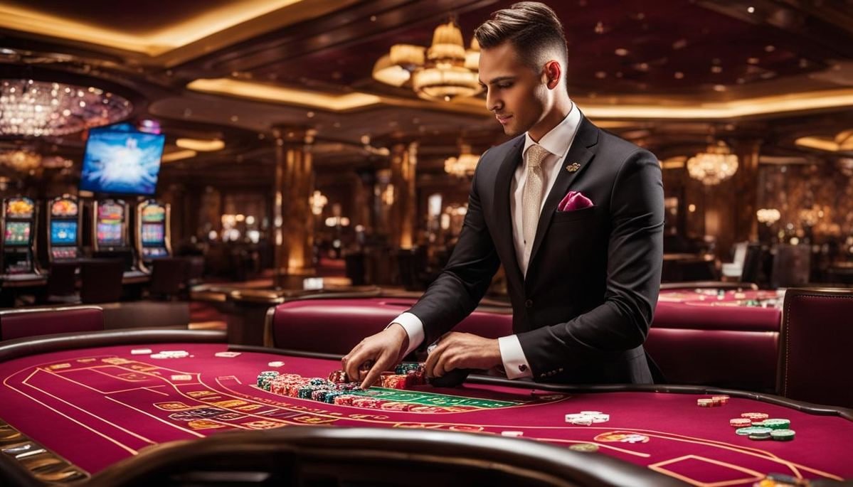 bm395 တိုက်ရိုက်ကာစီနို Baccarat Table ကတ်ကိုင် Dealer ပုံ